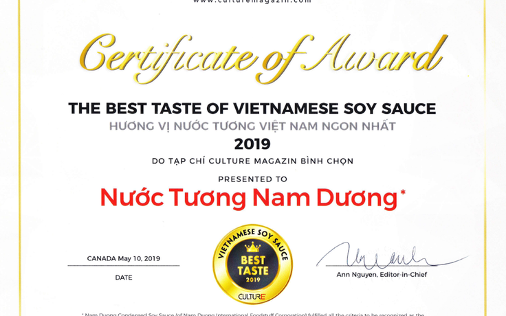 Nam Dương được vinh danh là ‘Hương vị nước tương Việt Nam ngon nhất năm 2019’