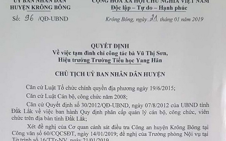 Tạm đình chỉ công tác hiệu trưởng nghi cắt xén tiền hỗ trợ học sinh nghèo