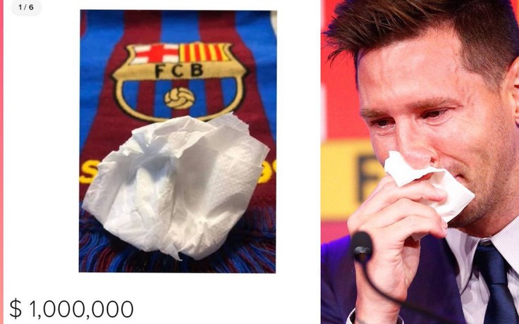 Chiếc khăn giấy Messi lau nước mắt buổi chia tay Barcelona được rao giá… 1 triệu USD