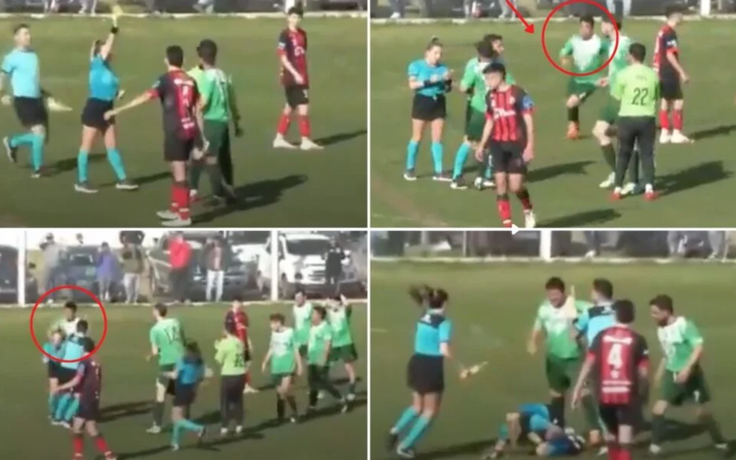 Nam cầu thủ bị bắt ngay trên sân khi đấm gục nữ trọng tài Argentina