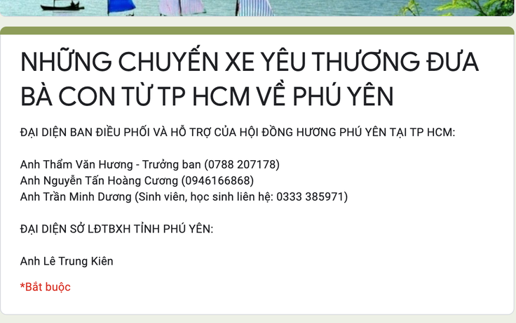 Hội đồng hương Phú Yên mở đăng ký cho người từ TP.HCM muốn về quê miễn phí