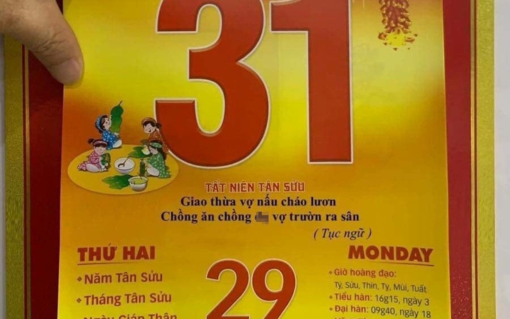 'Giao thừa vợ nấu cháo lươn...' in trên lịch gây bão mạng có đúng là tục ngữ?