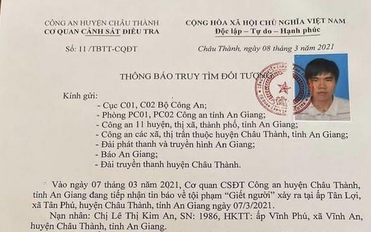 An Giang: Một phụ nữ bị sát hại cận kề ngày 8.3, công an truy tìm nghi can