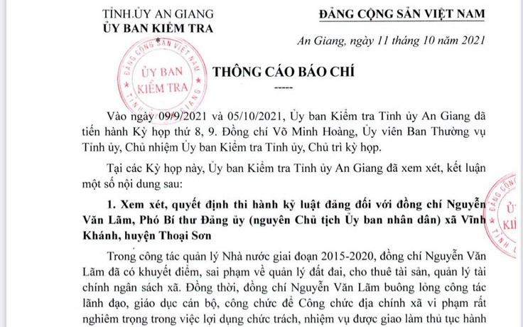 An Giang: Tụ tập ăn nhậu mùa dịch, phó chủ tịch và trưởng ban dân vận H.Tịnh Biên bị kỷ luật