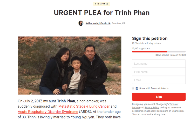 Hơn 16.000 người kiến nghị cho mẹ Việt sang Mỹ thăm con gái hấp hối