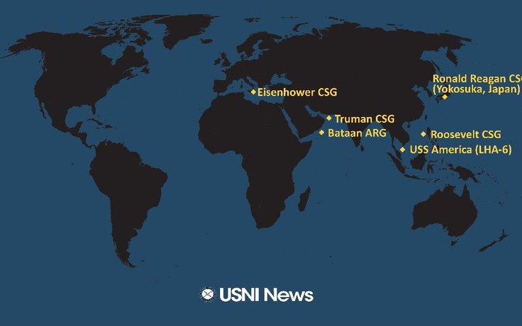 Mỹ 'bày binh bố trận' các nhóm tác chiến tàu sân bay ở đâu?