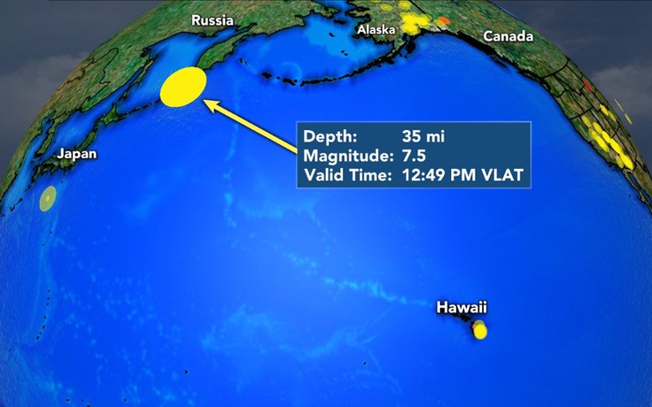 Quần đảo Kuril rung chuyển vì động đất 7,5 độ Richter ở ngoài khơi