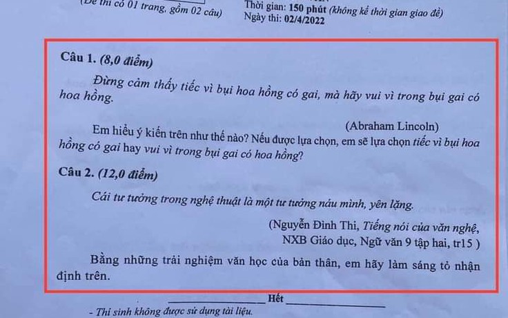 'Choáng' với đề thi học sinh giỏi ngữ văn THCS