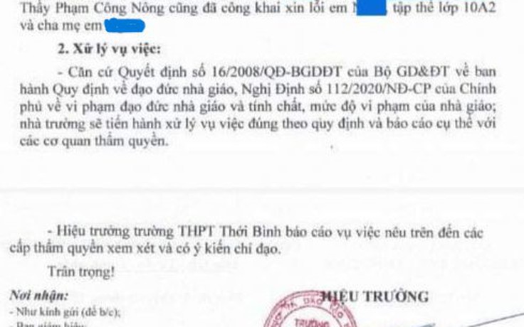 Hôm nay, thầy giáo dạy văn mới thật sự xin lỗi nữ sinh và tập thể lớp