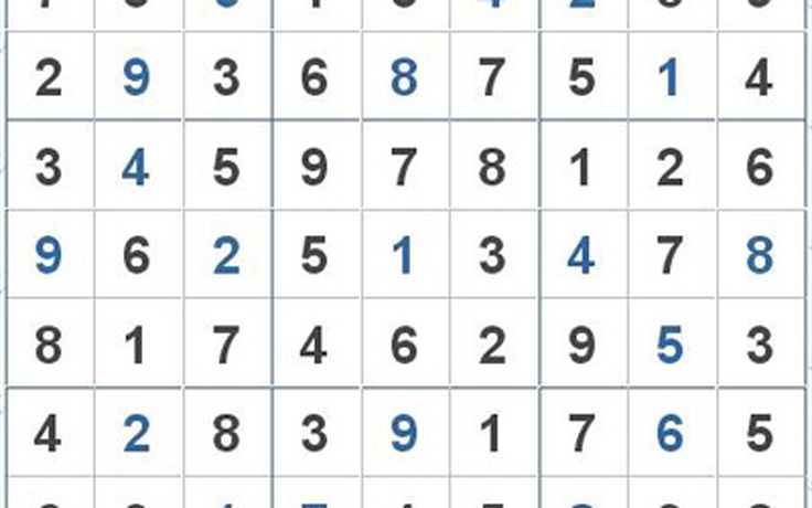 Mời các bạn thử sức với ô số Sudoku 2929 mức độ Khó