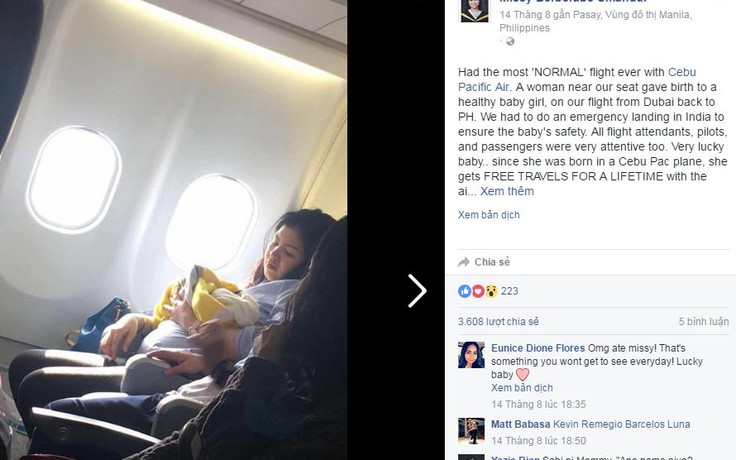 Bé gái chào đời trên chuyến bay từ Dubai đến Philippines