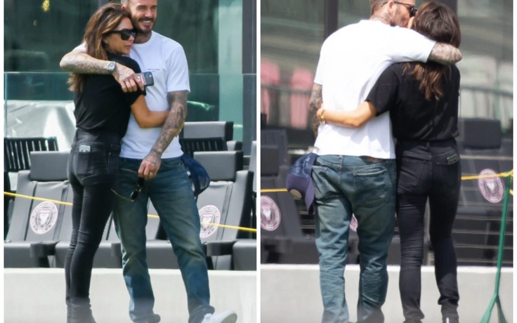 Vợ chồng David Beckham ‘khóa môi’ ngọt ngào ở Mỹ