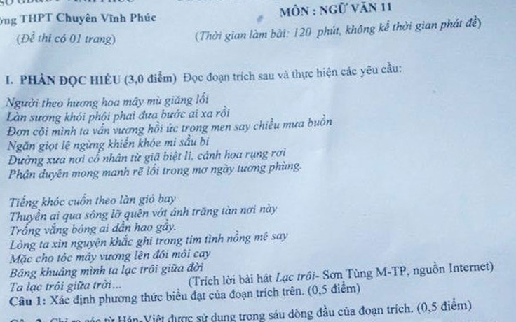 Đưa bài hát 'Lạc trôi' vào đề, đề mở 'trôi' về đâu?