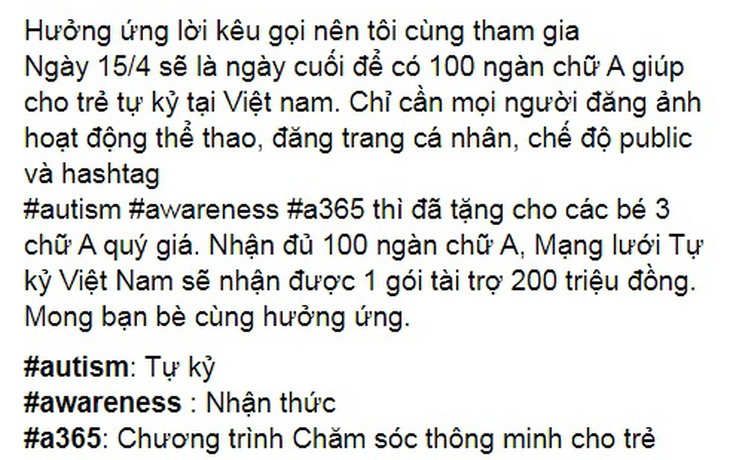 Cư dân mạng chung tay tìm 100.000 chữ A giúp đỡ trẻ tự kỷ ở Việt Nam