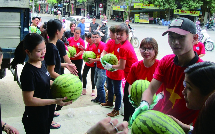 Thanh niên tình nguyện 'giải cứu' hành tăm, dưa hấu