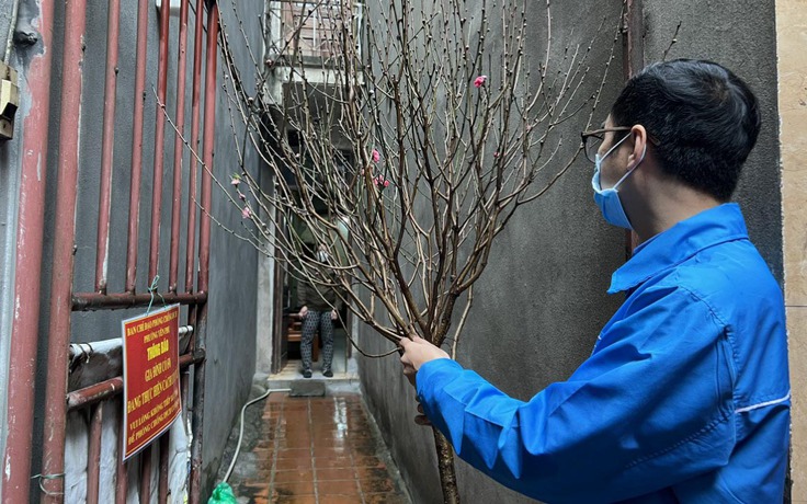 Thanh niên mang đào Nhật Tân đến tận nhà tặng F0 ở Hà Nội