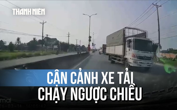 Cận cảnh xe tải chạy ngược chiều gây náo loạn đường phố Trảng Bàng