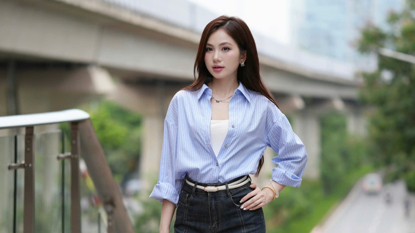 Phong cách trang nhã với áo sơ mi xanh pastel